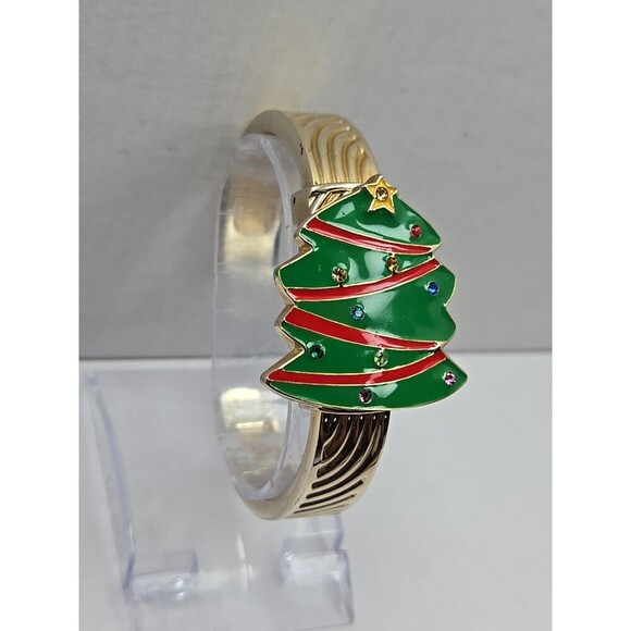 Arm Candy Christmas Tree Ladies Cuff Watch Quartz Gold Tone New Battery Xmas Fun - Picture 3 of 13